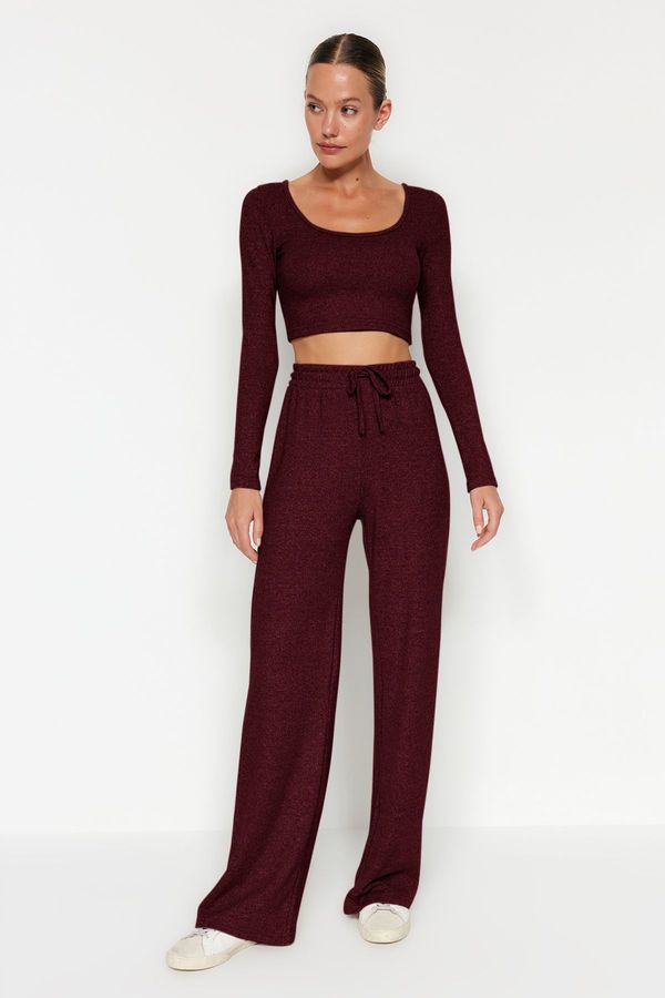 Trendyol Trendyol Claret Red Soft Crop and Wide Leg/Wide Leg Knitted Bottom Top Set