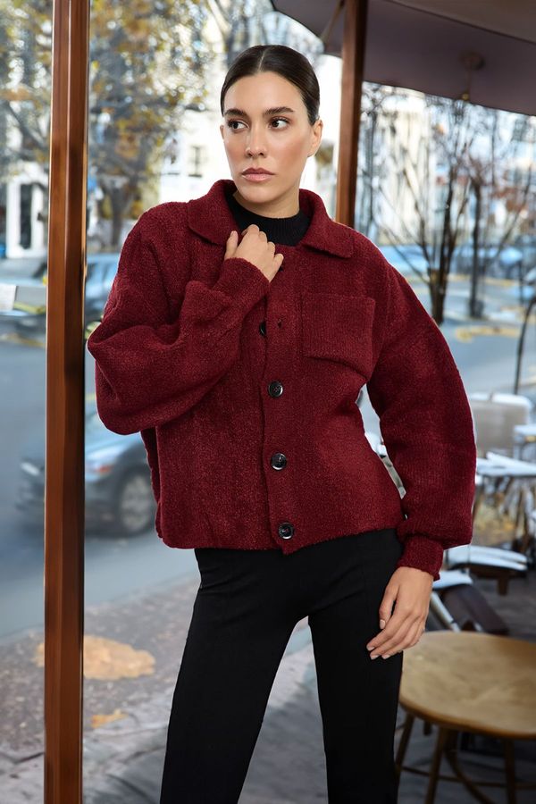 Trendyol Trendyol Claret Red Soft Texture Coat Look Knitwear Cardigan