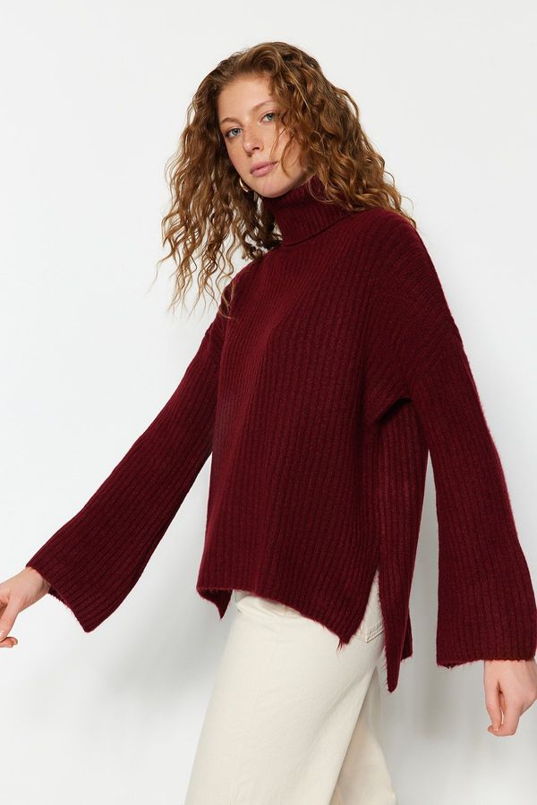 Trendyol Trendyol Claret Red Soft Texture Wide Pattern Knitwear Sweater