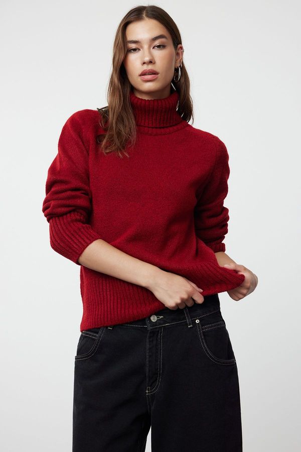 Trendyol Trendyol Claret Red Soft Textured Basic Knitwear Sweater