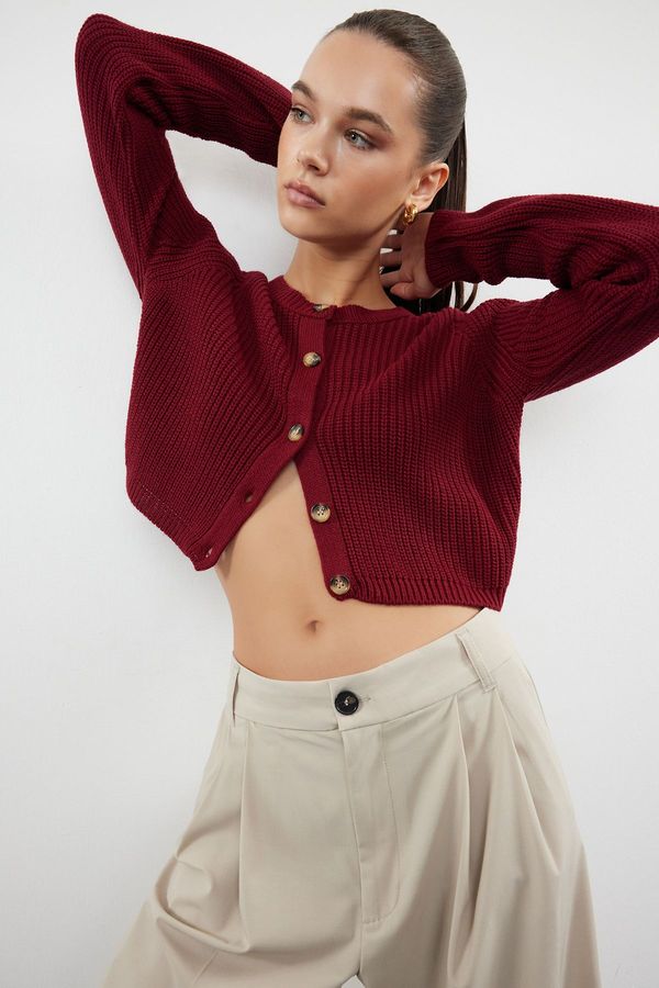 Trendyol Trendyol Claret Red Super Crop Basic Knitwear Cardigan