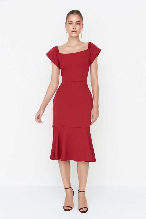 Trendyol Trendyol Claret Red Tall Flounce Midi Woven Dress