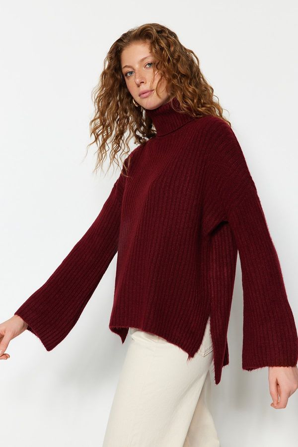 Trendyol Trendyol Claret Red Wide Fit, Soft Textured Turtleneck Knitwear Sweater