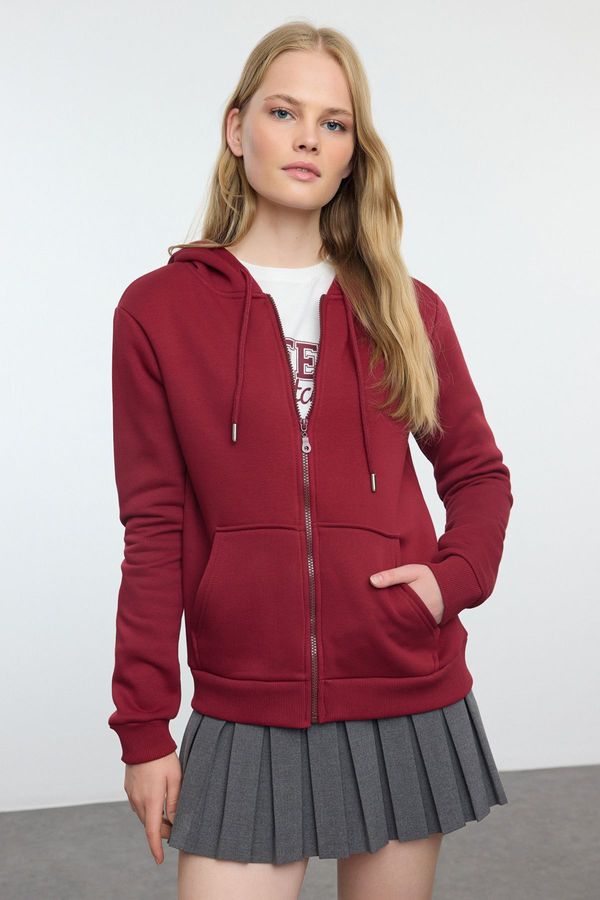 Trendyol Trendyol Claret Red*001 Basic Hooded Thick Inside Fleece Knitted Sweatshirt