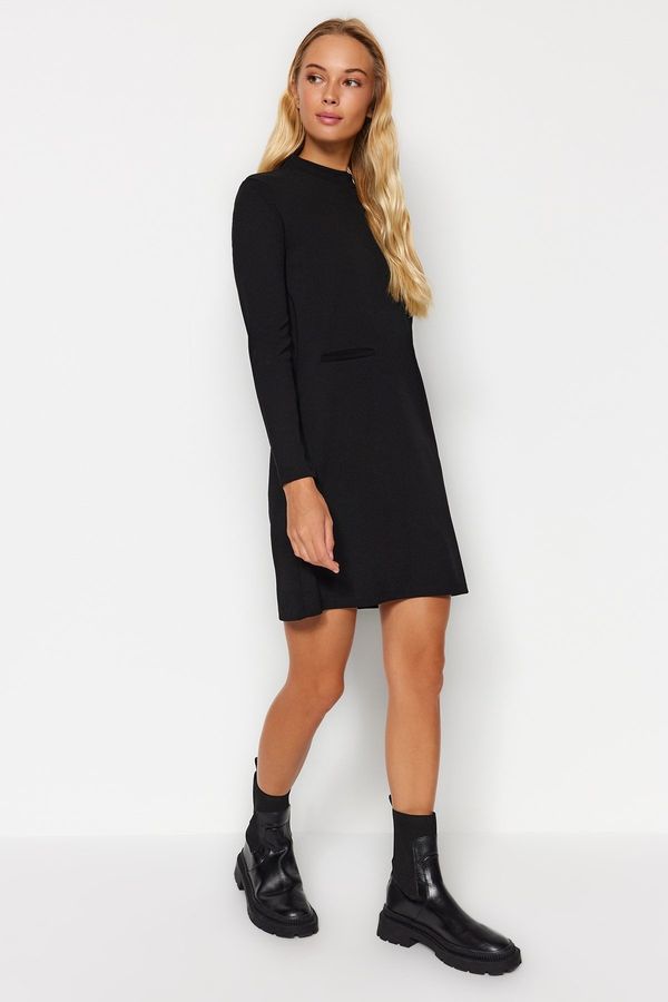 Trendyol Trendyol Crepe Fabric Standing Collar Mini Knitted Dress With Pockets Look