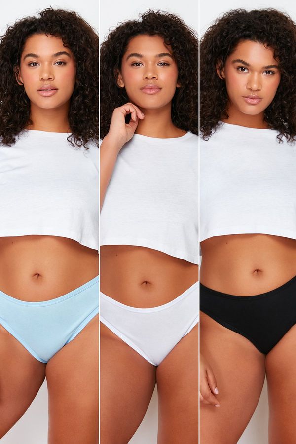 Trendyol Trendyol Curve 2 Black - 2 White - 1 Blue 5-Pack Plus Size Panties