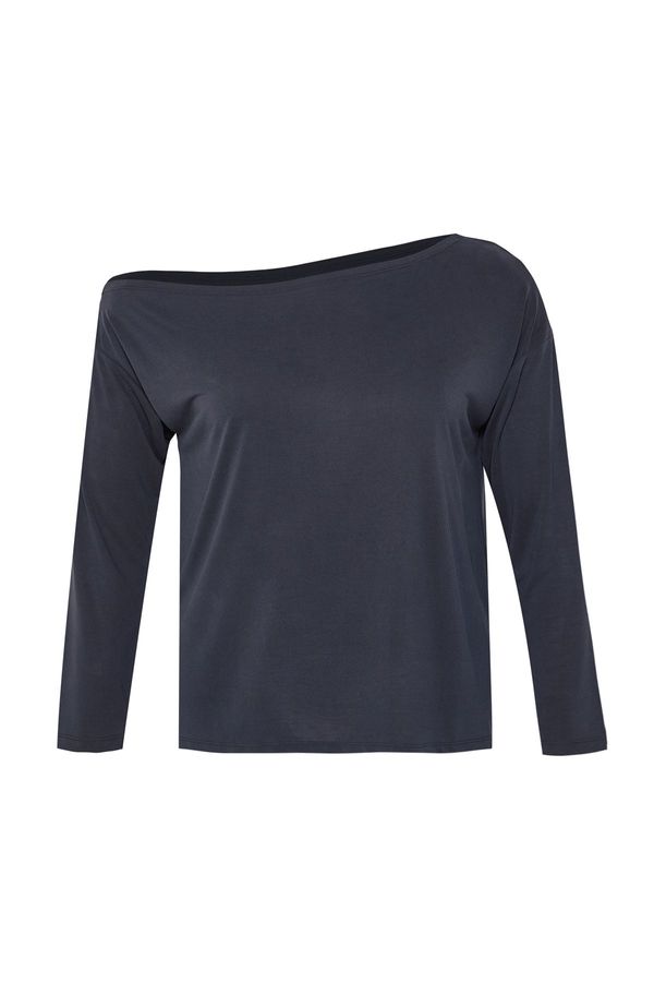 Trendyol Trendyol Curve Anthracite 100% Modal Fabric Boat Neck Relaxed/Comfortable Cut Knitted Blouse