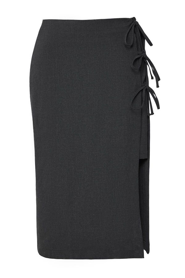Trendyol Trendyol Curve Anthracite Bow/Lace Midi Woven Plus Size Skirt
