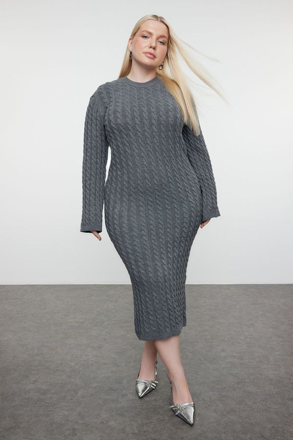 Trendyol Trendyol Curve Anthracite Braided Midi Length Knitwear Dress