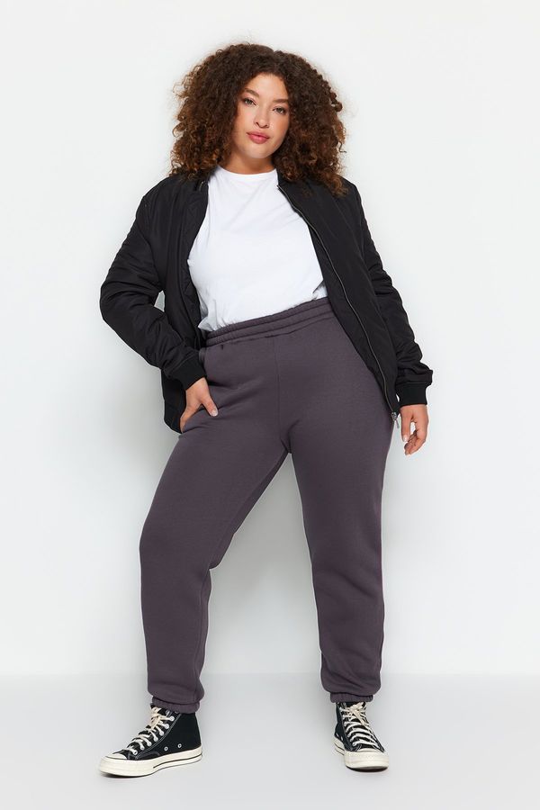 Trendyol Trendyol Curve Anthracite Jogger Thick Polar Fleece Knitted Plus Size Sweatpants