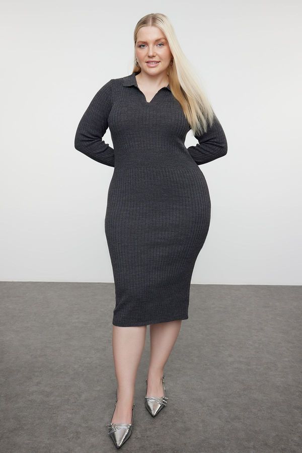 Trendyol Trendyol Curve Anthracite Polo Neck Ribbed Knitwear Dress