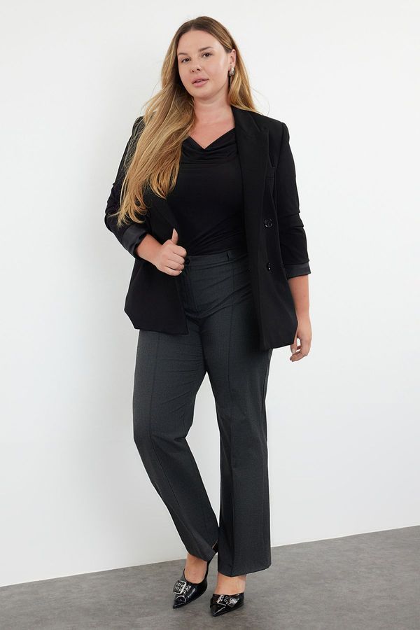 Trendyol Trendyol Curve Anthracite Premium Rib Stitched Woven Plus Size Trousers