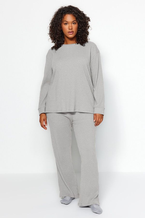 Trendyol Trendyol Curve Anthracite Ribbed Knitted Two Piece Set