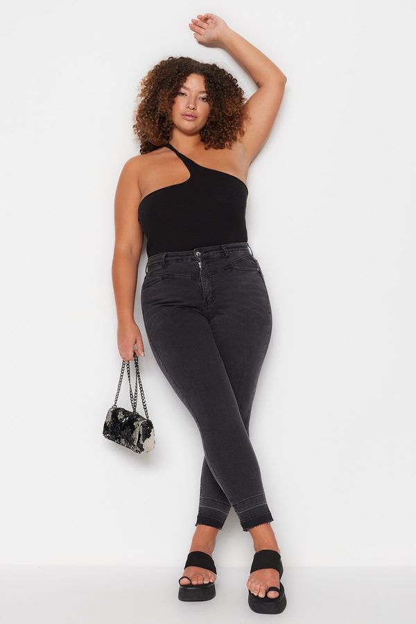 Trendyol Trendyol Curve Anthracite Rise Waist Trousers Color-blocked Flexible Skinny Jeans