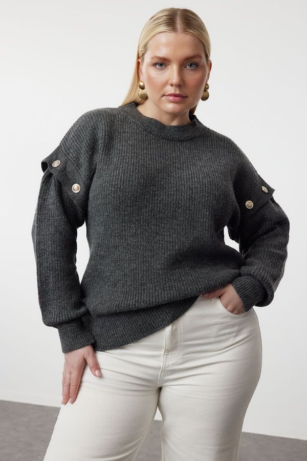 Trendyol Trendyol Curve Anthracite Sleeves Removable Functional Knitwear Sweater