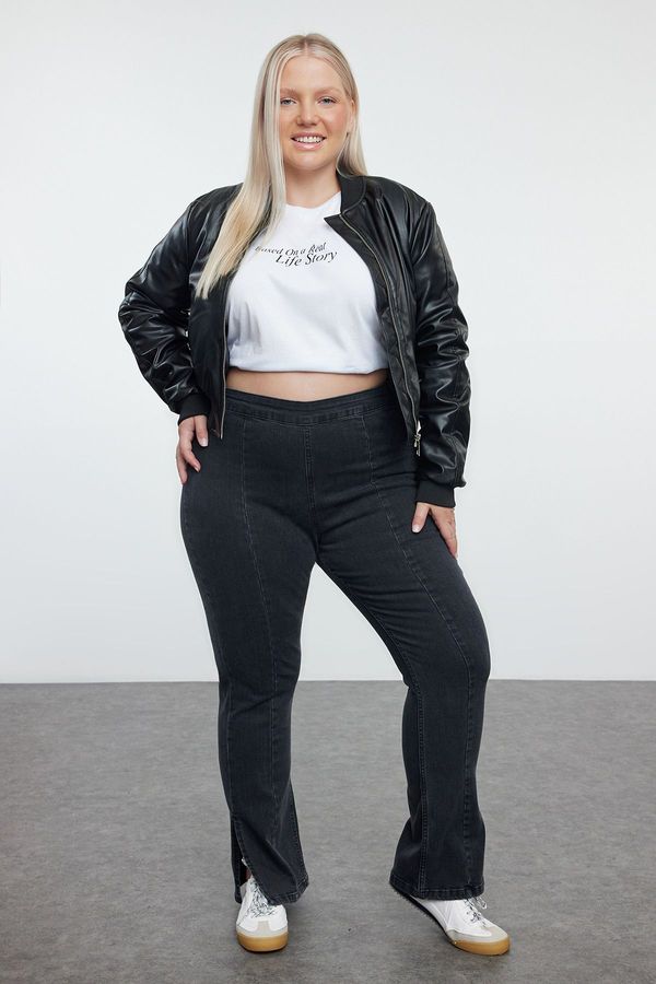 Trendyol Trendyol Curve Anthracite Stitch Detailed Bell-bottom Plus Size Jeans