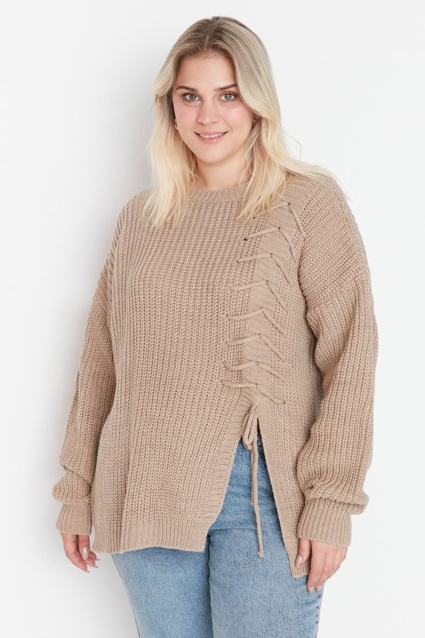 Trendyol Trendyol Curve Beige Cross Laced Detail Knitwear Sweater