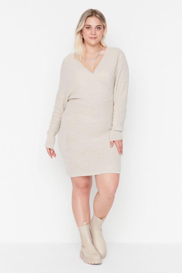 Trendyol Trendyol Curve Beige Double Breasted Knitwear Dress