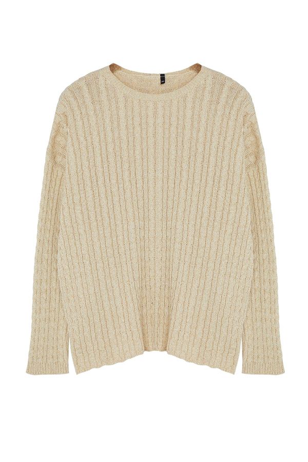 Trendyol Trendyol Curve Beige Glitter Braided Crop Knitwear Sweater