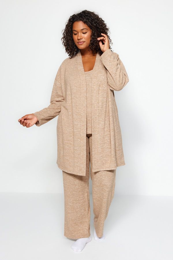 Trendyol Trendyol Curve Beige Oversize Fit Soft Knitted Plus Size 3-Pack Bottom-Top Set