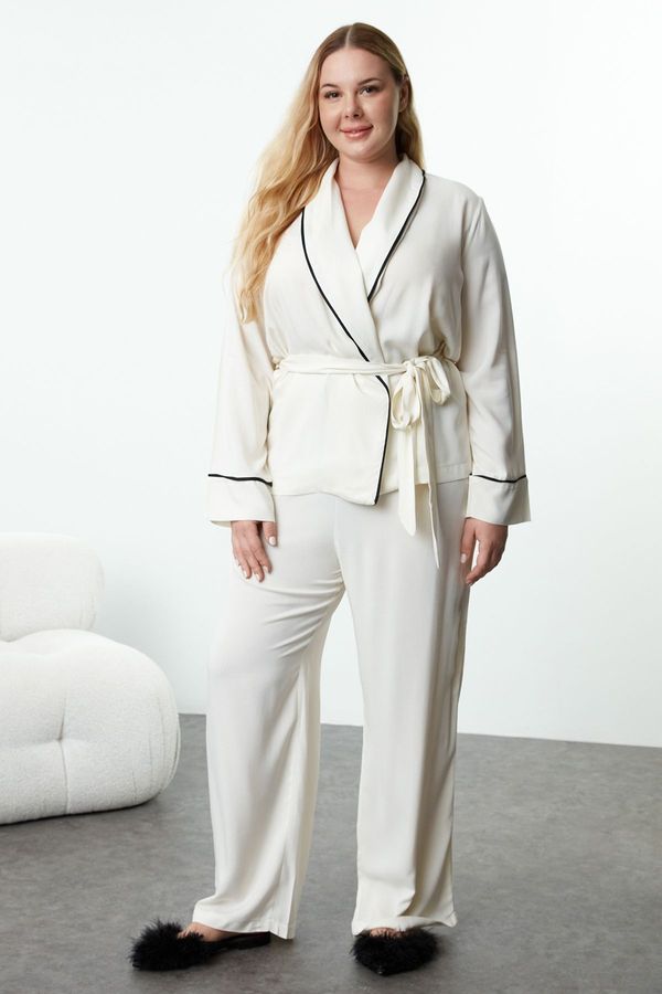 Trendyol Trendyol Curve Beige Piping Detailed Double Breasted Viscose Woven Pajama Set