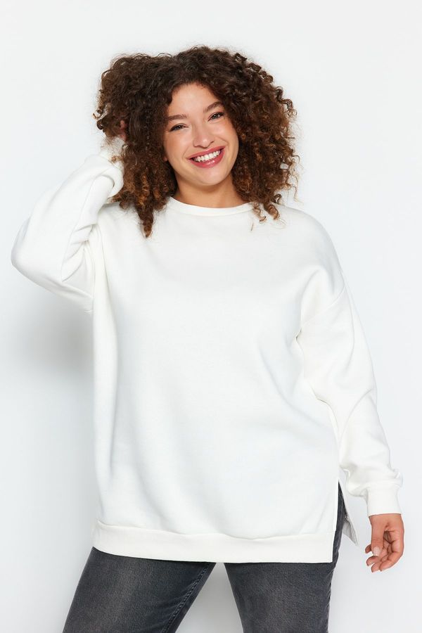 Trendyol Trendyol Curve Beige Thick Fleece Slit Oversize Knitted Sweatshirt