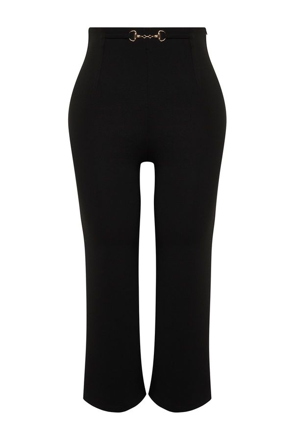 Trendyol Trendyol Curve Black Accessory Detailed Wide Cut Knitted Trousers