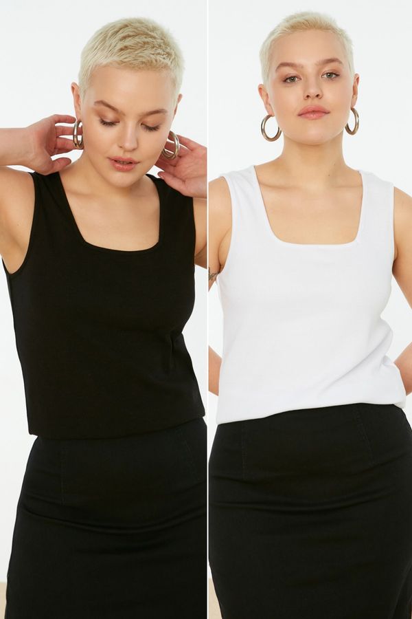 Trendyol Trendyol Curve Black and White Basic Ribbed 2-Pack Square Neck Knitted Undershirt