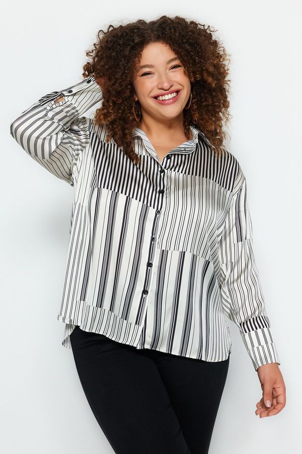 Trendyol Trendyol Curve Black and White Striped Woven Shirt