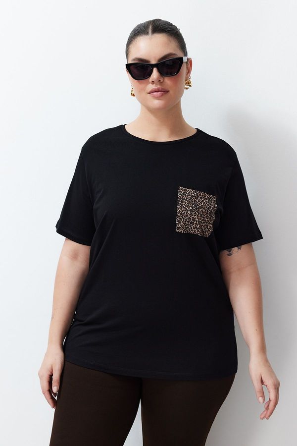 Trendyol Trendyol Curve Black Animal Printed Oversize 100% Cotton Knitted T-shirt