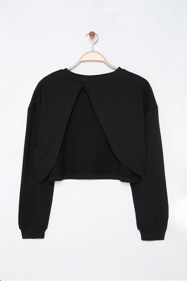 Trendyol Trendyol Curve Black Asymmetric Super Crop Crew Neck Thin Knitted Sweatshirt