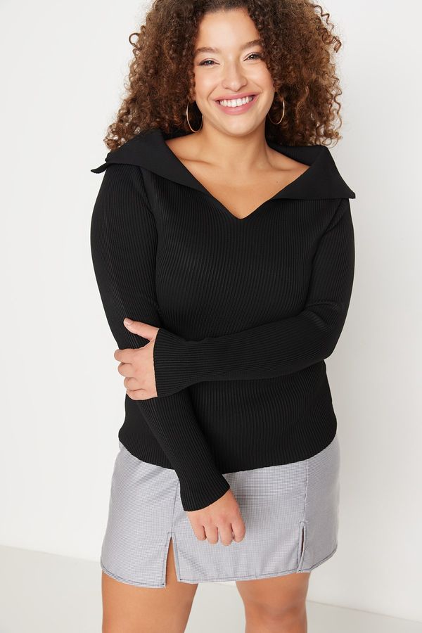 Trendyol Trendyol Curve Black Boat Neck Thin Knit Blouse