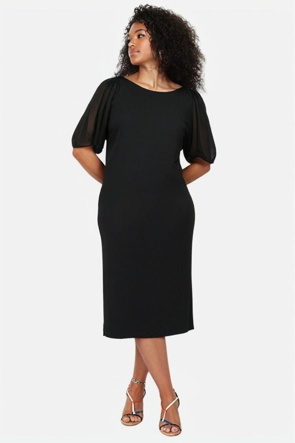 Trendyol Trendyol Curve Black Bodycone Woven Plus Size Dress with Flowing Sleeves