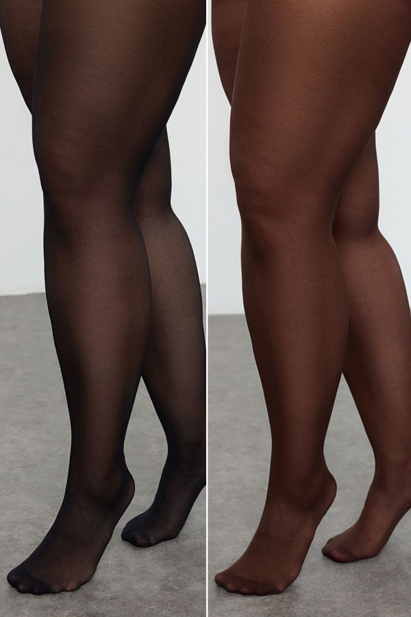 Trendyol Trendyol Curve Black-Brown 2 Pack Super Opaque Pantyhose 40 Dens Large Size