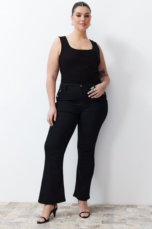 Trendyol Trendyol Curve Black Button Detailed Extra Flexible Spanish Leg Jeans