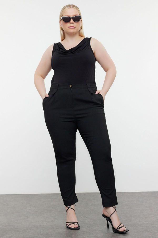 Trendyol Trendyol Curve Black Carrot High Waist Polyviscon Woven Plus Size Trousers