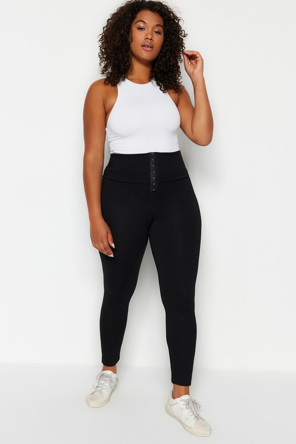 Trendyol Trendyol Curve Black Corset Look High Waist Interlock Knitted Leggings