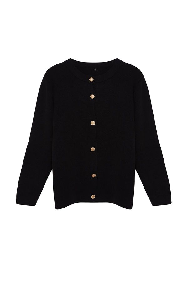 Trendyol Trendyol Curve Black Crew Neck Buttoned Knitwear Cardigan