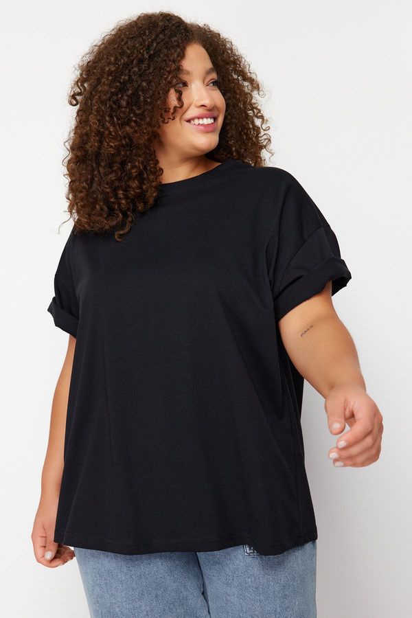 Trendyol Trendyol Curve Black Crew Neck Printed 100% Cotton Knitted T-Shirt