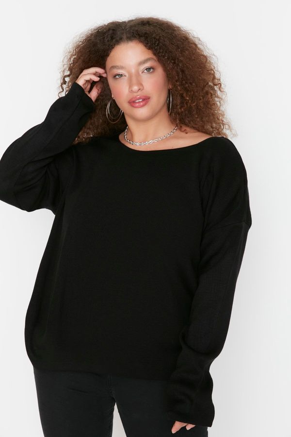 Trendyol Trendyol Curve Black Cross-Tape Detail Knitwear Sweater at the Back.