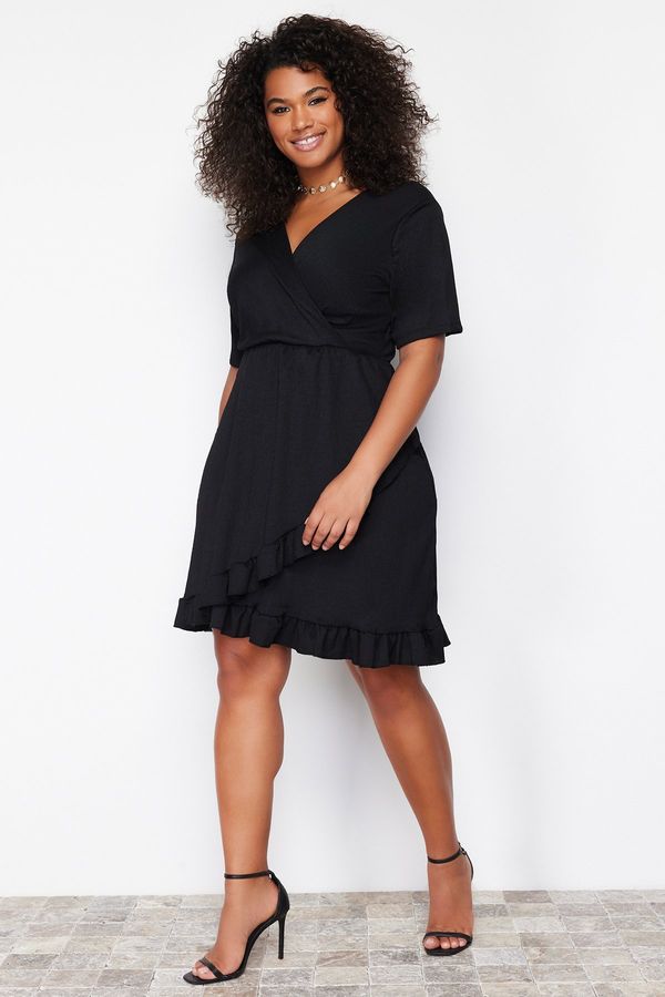 Trendyol Trendyol Curve Black Double-breasted Flounced Knitted Dress Double-breasted Flounced Mini Knitted Dress