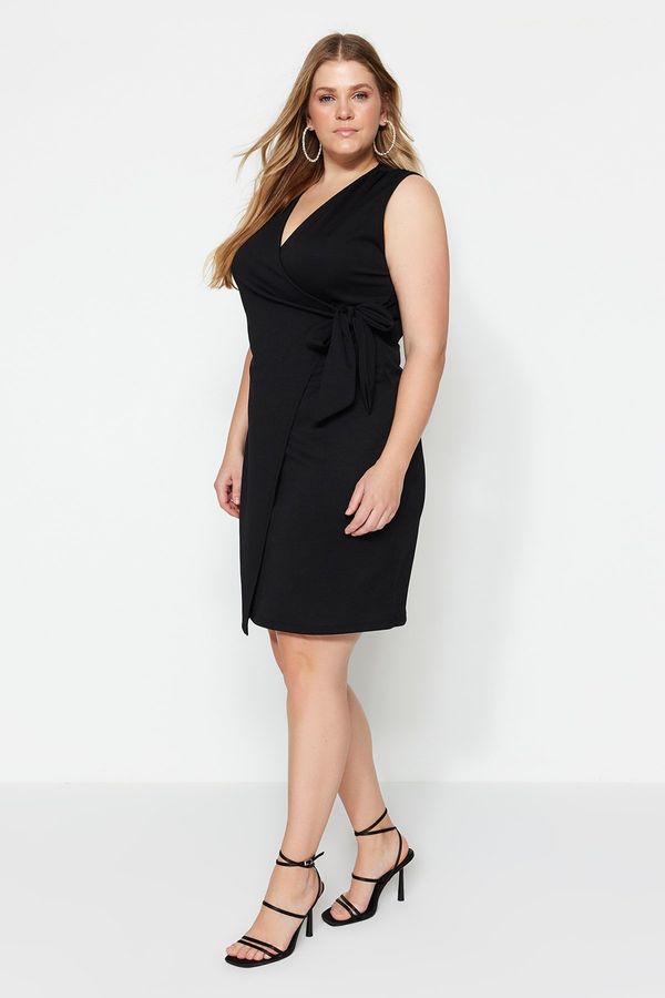 Trendyol Trendyol Curve Black Double Breasted Tie Knitted Dress