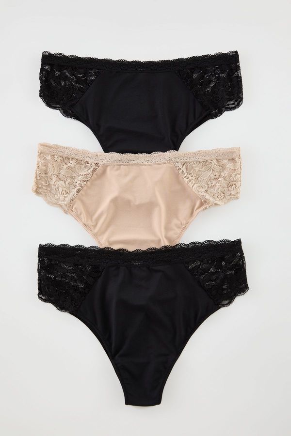 Trendyol Trendyol Curve Black-Ecru-Skin 3-Pack Micro Lace Soft Plus Size Panties