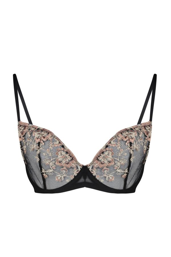 Trendyol Trendyol Curve Black Embroidered Balconette Lace Bra