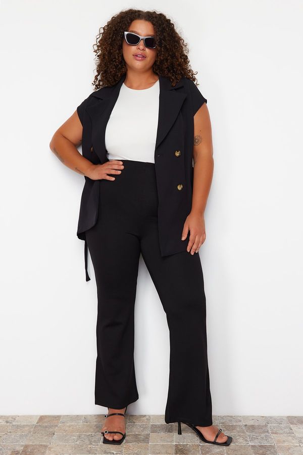 Trendyol Trendyol Curve Black Flare High Waist Knitted Trousers