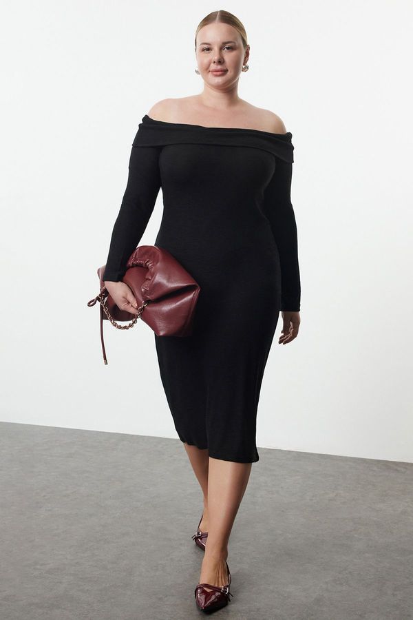 Trendyol Trendyol Curve Black Foam Knit Plus Size Dress