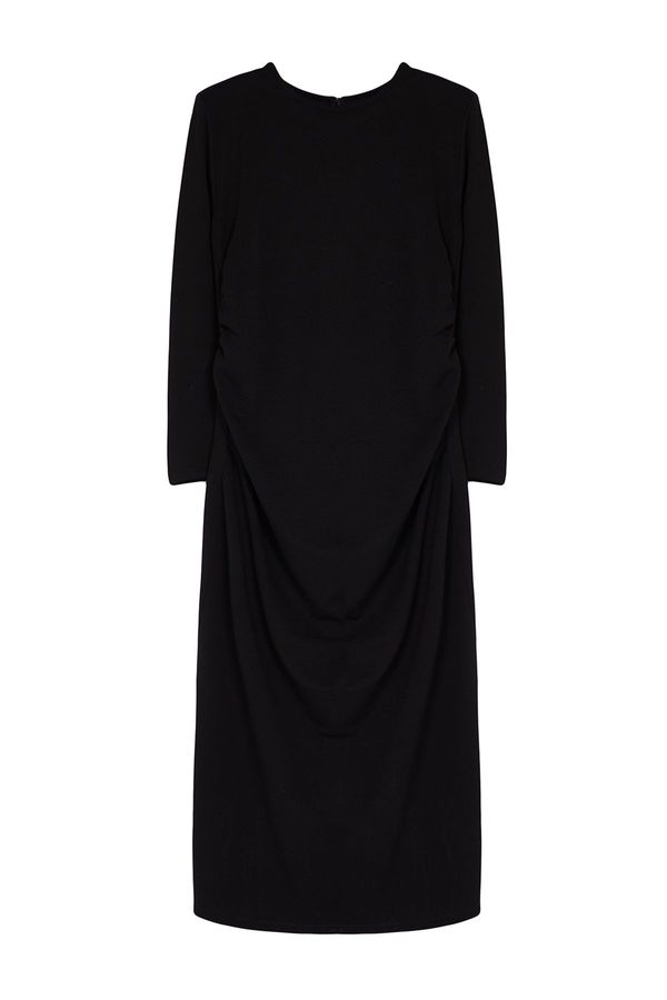 Trendyol Trendyol Curve Black Gather Detailed Shift Knitted Plus Size Dress