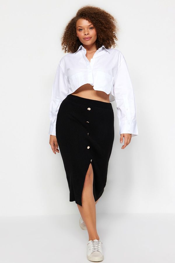 Trendyol Trendyol Curve Black Gold Button Detailed Corduroy Knit Skirt