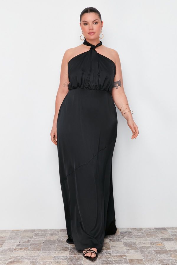 Trendyol Trendyol Curve Black Halter Neck Satin Maxi/Long Plus Size Dress