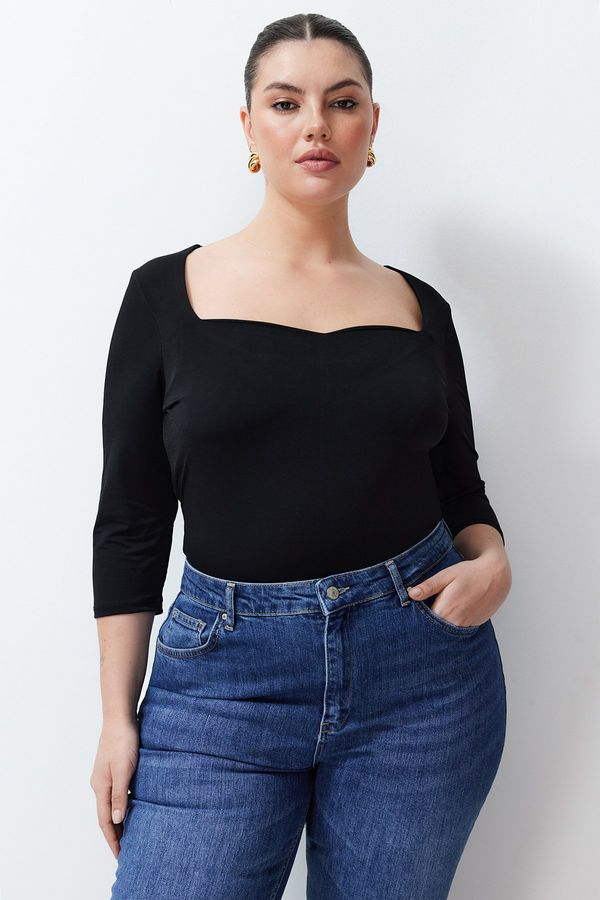 Trendyol Trendyol Curve Black Heart Collar Body-Sitting Knitted Blouse